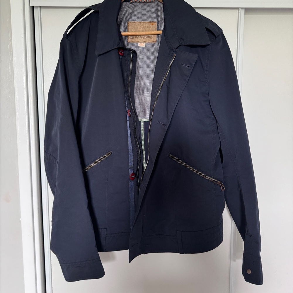 BOSS ORANGE Blue Trench Coat with Classic Collar